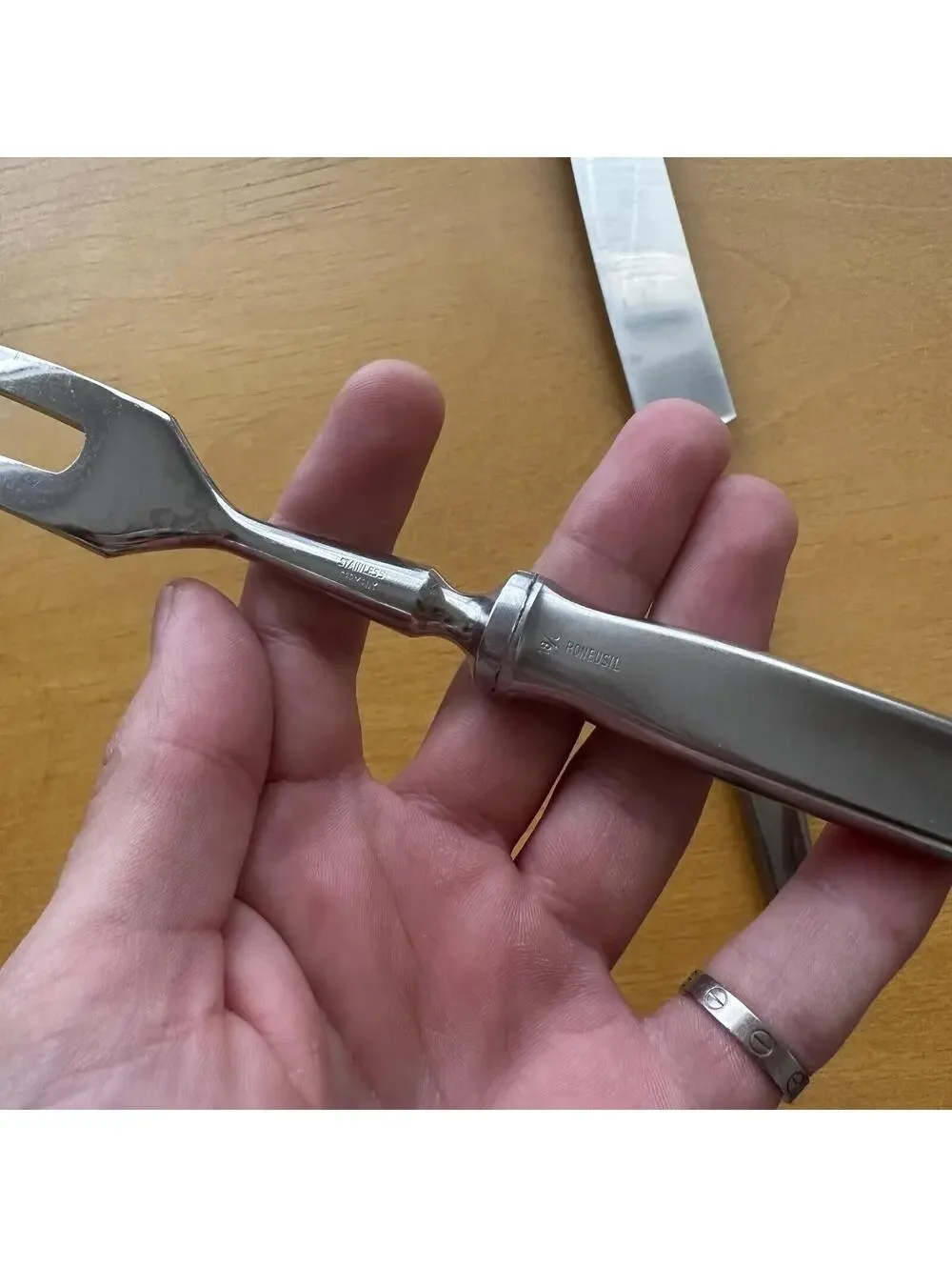 2 VTG Eickhorn Roneusil SIBYLLE Stainless German Flatware Carving Knife Set MCM